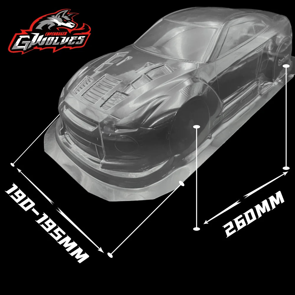 1/10 GTR R35 PVC Transparent clean no painted RC body shell 195mm Width  drift Lampshade tail for hsp hpi traxxas Tamiya D5s mst