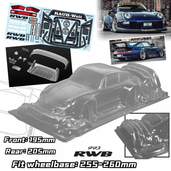1 10 RWB 993 Wide RC Drift Body Rally PC Shell 195mm Width 260mm Wheel Orlando Hobbies Inc