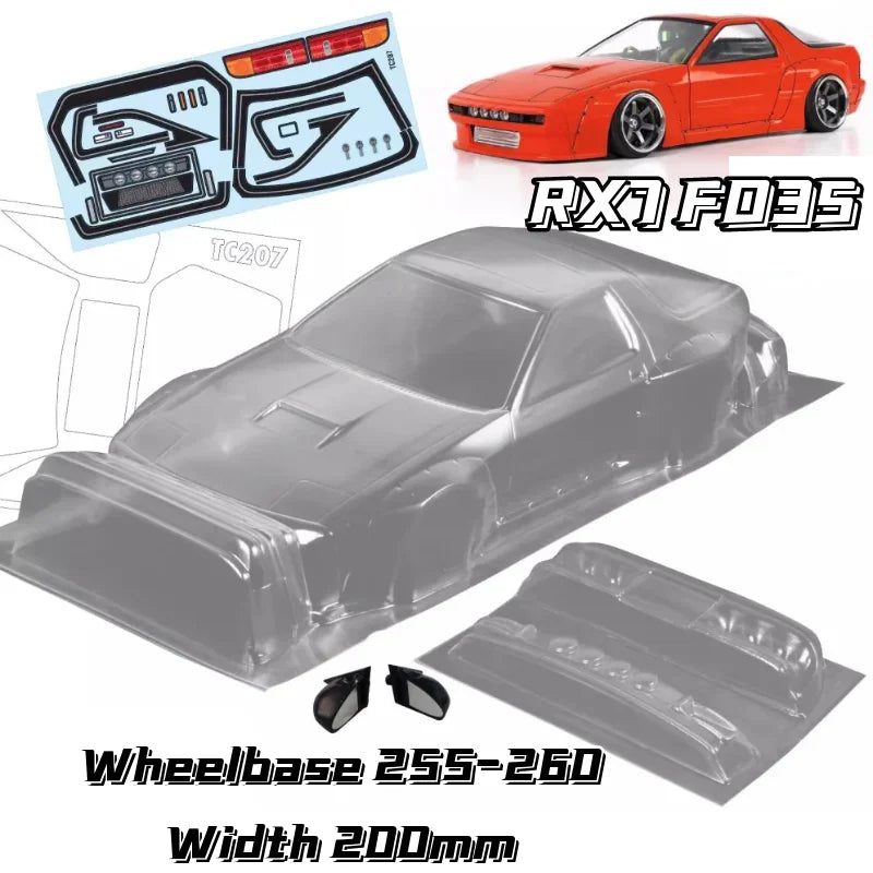 1/10 RX7 FD3S Wide body RC Drift Rally PC Shell 200mm Width 260mm Wheelbase Lampshade No Painted Body RC Hsp Hpi Trax Tamiya LC