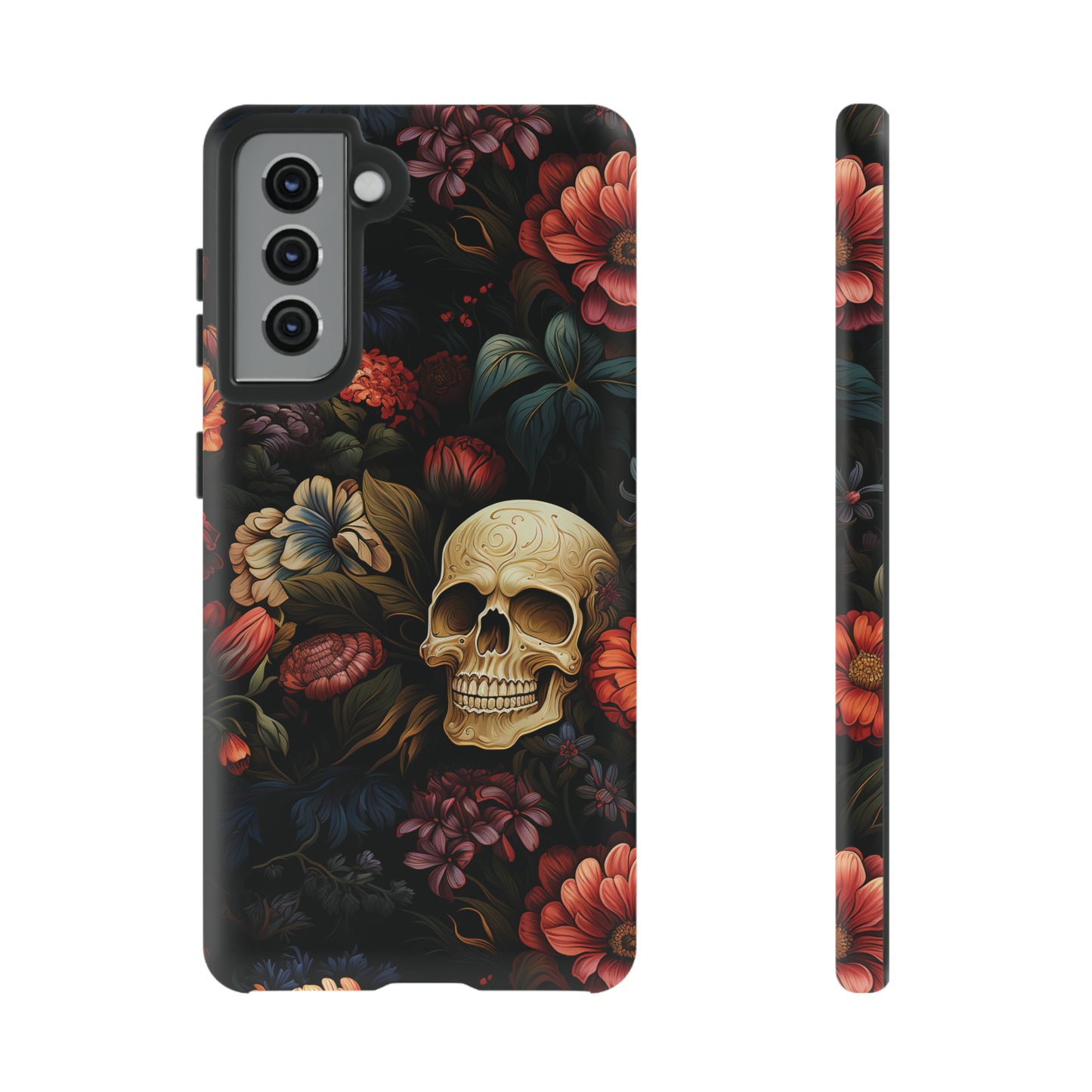 Skull & Flowers Phone Case iPhone 12-15 Pro Max, Google Pixel 5-7 Pro, Samsung S20-23