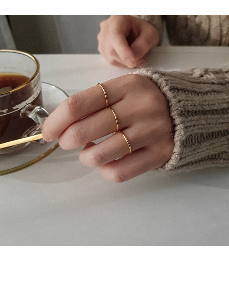 Simple Trendy Smooth Circle White/Rose 925 Sterling Silver Pinky Finger Ring