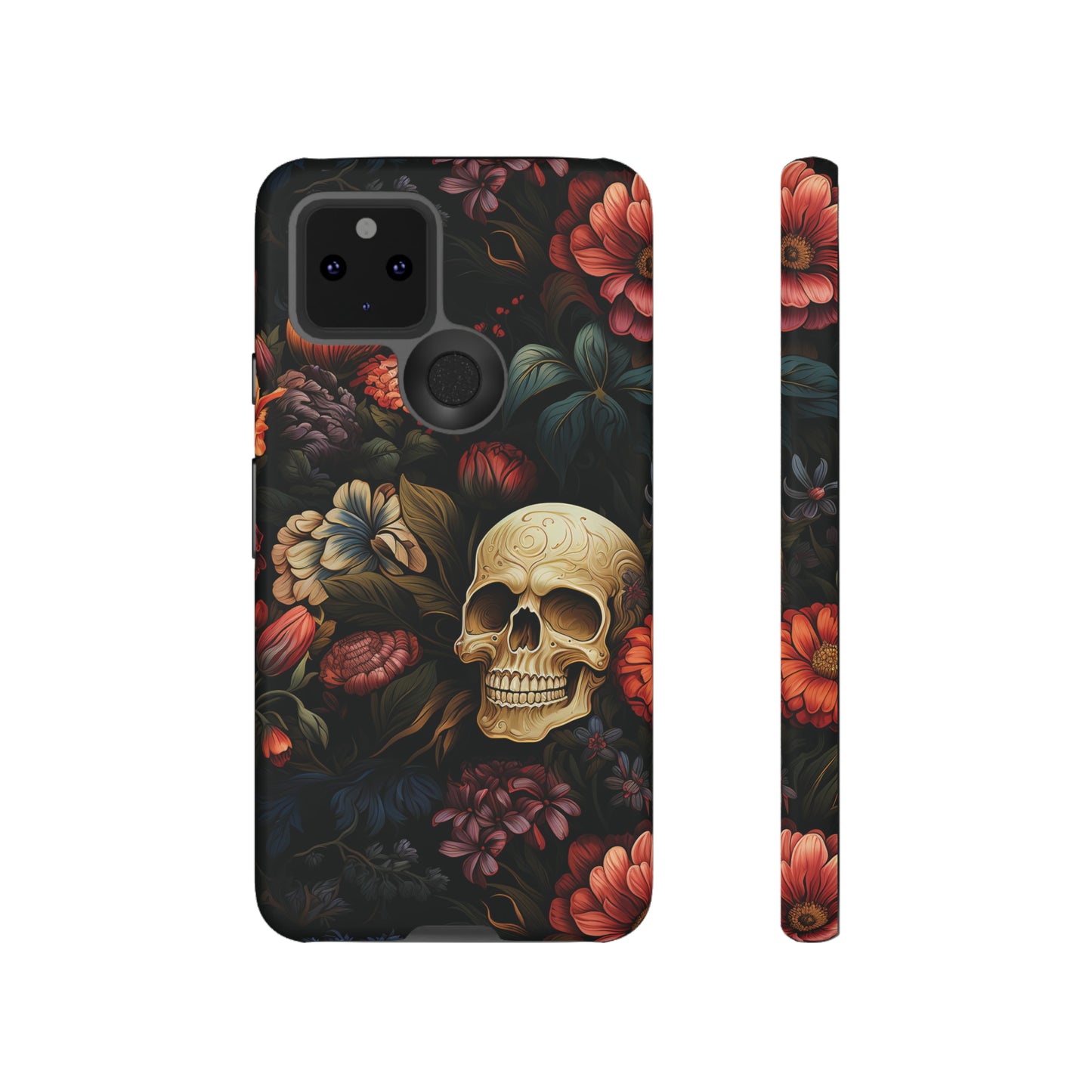 Skull & Flowers Phone Case iPhone 12-15 Pro Max, Google Pixel 5-7 Pro, Samsung S20-23