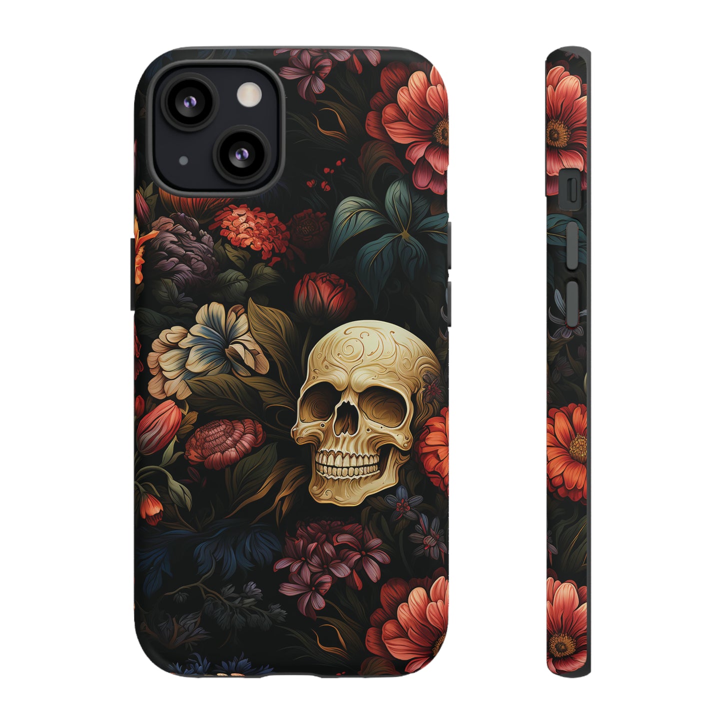 Skull & Flowers Phone Case iPhone 12-15 Pro Max, Google Pixel 5-7 Pro, Samsung S20-23