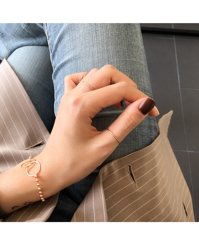 Simple Trendy Smooth Circle White/Rose 925 Sterling Silver Pinky Finger Ring