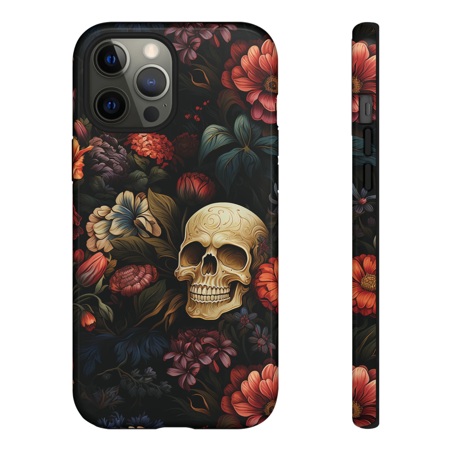 Skull & Flowers Phone Case iPhone 12-15 Pro Max, Google Pixel 5-7 Pro, Samsung S20-23