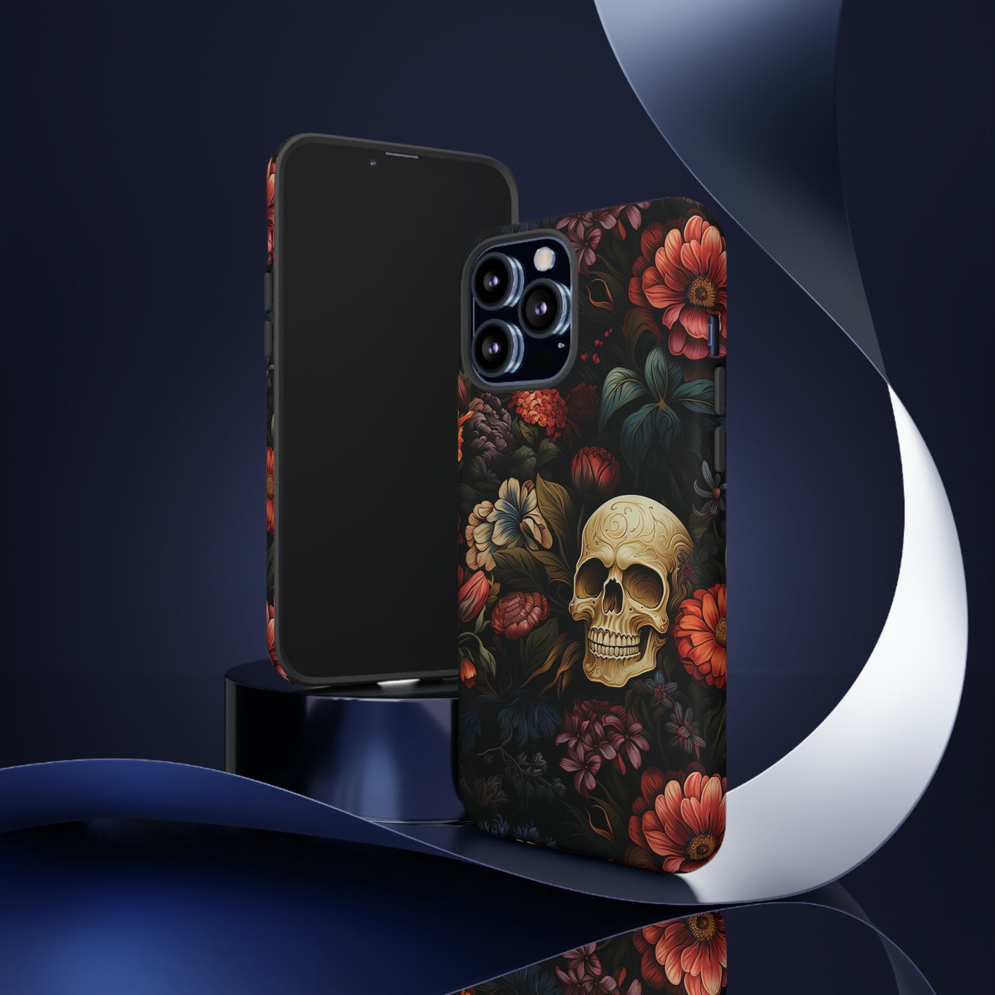 Skull & Flowers Phone Case iPhone 12-15 Pro Max, Google Pixel 5-7 Pro, Samsung S20-23