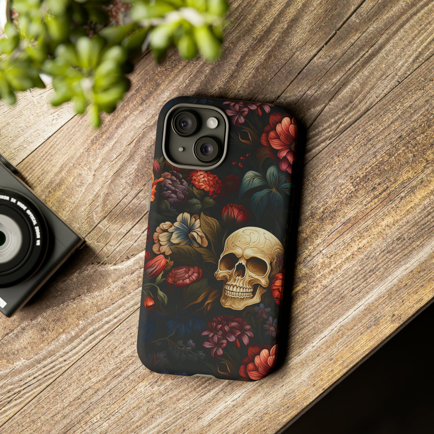 Skull & Flowers Phone Case iPhone 12-15 Pro Max, Google Pixel 5-7 Pro, Samsung S20-23