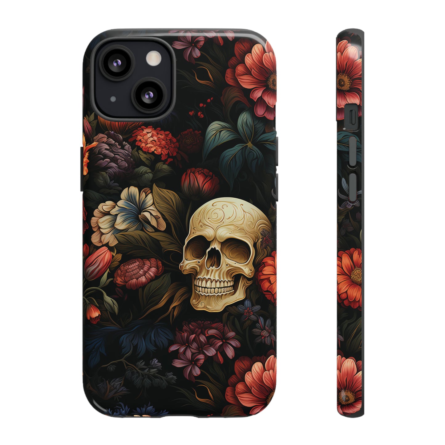 Skull & Flowers Phone Case iPhone 12-15 Pro Max, Google Pixel 5-7 Pro, Samsung S20-23