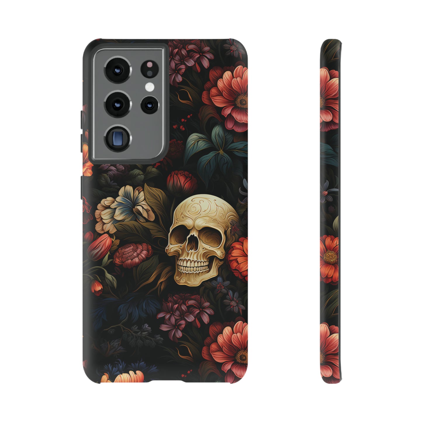 Skull & Flowers Phone Case iPhone 12-15 Pro Max, Google Pixel 5-7 Pro, Samsung S20-23