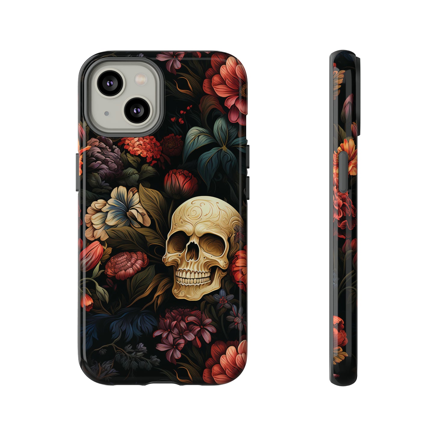 Skull & Flowers Phone Case iPhone 12-15 Pro Max, Google Pixel 5-7 Pro, Samsung S20-23