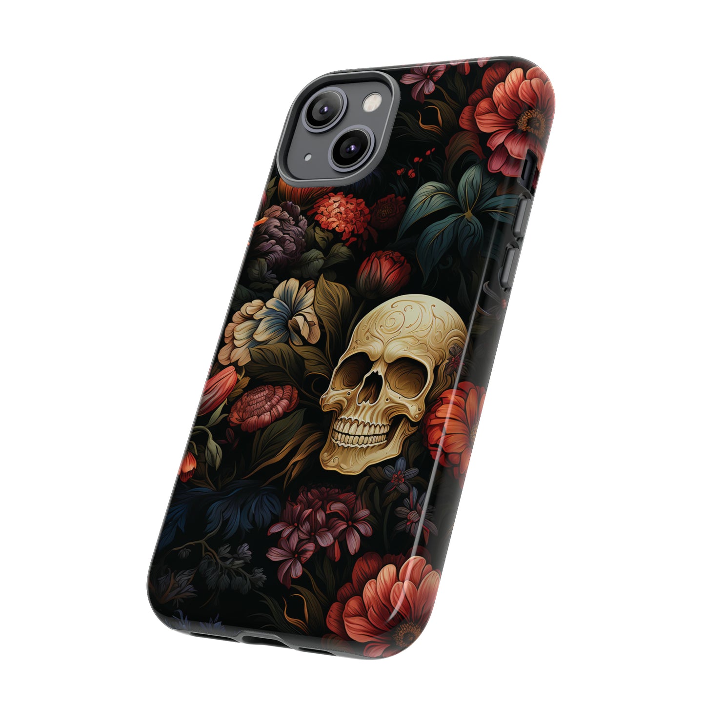 Skull & Flowers Phone Case iPhone 12-15 Pro Max, Google Pixel 5-7 Pro, Samsung S20-23