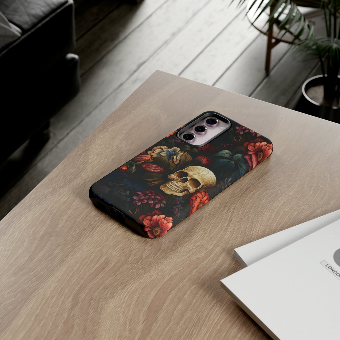 Skull & Flowers Phone Case iPhone 12-15 Pro Max, Google Pixel 5-7 Pro, Samsung S20-23