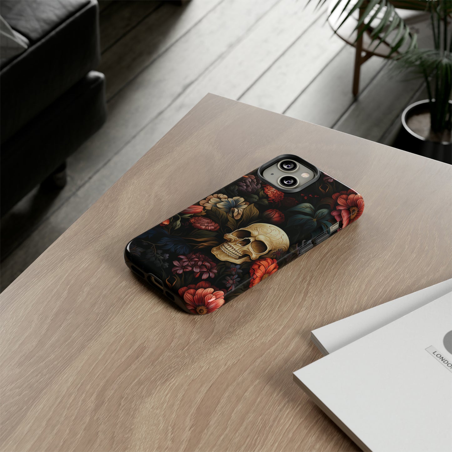 Skull & Flowers Phone Case iPhone 12-15 Pro Max, Google Pixel 5-7 Pro, Samsung S20-23