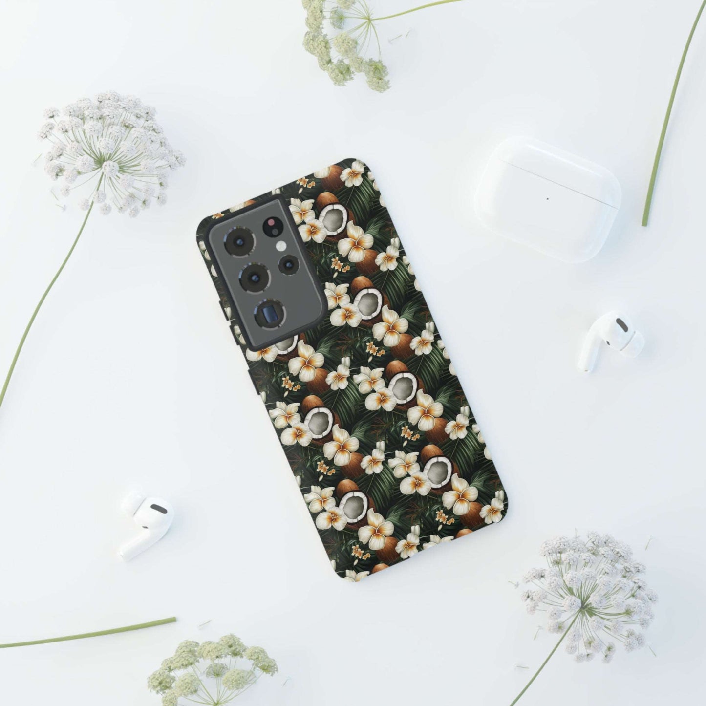 Coconut & Flower Phone Case iPhone 12-15 Pro Max, Google Pixel 5-7 Pro, Samsung S20-23