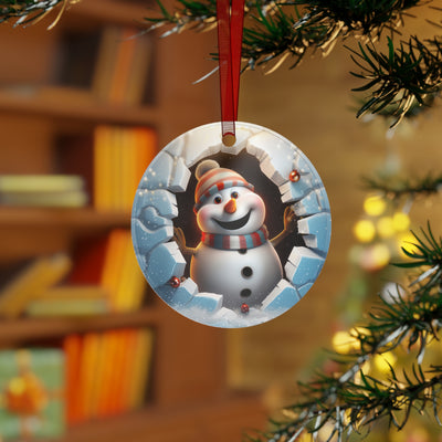 Snowman Breaking Through Christmas Metal Ornament