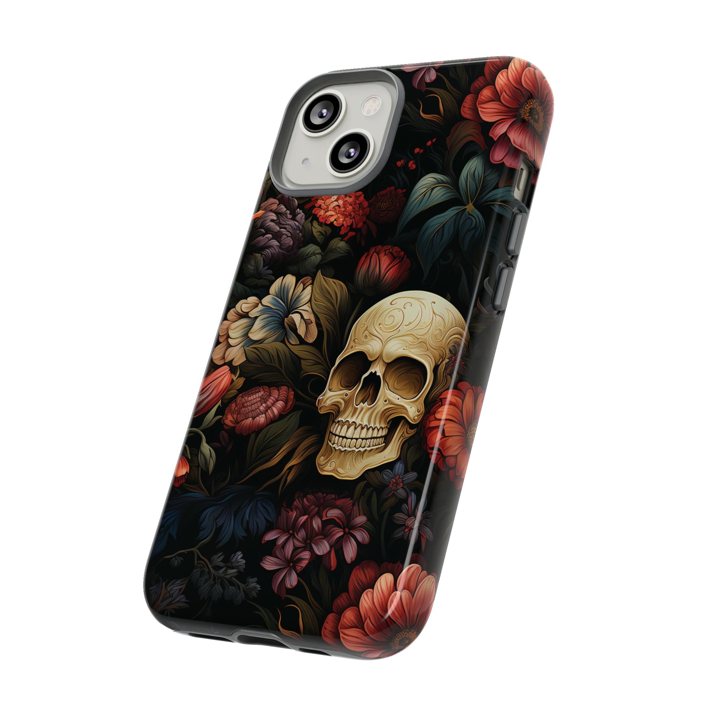 Skull & Flowers Phone Case iPhone 12-15 Pro Max, Google Pixel 5-7 Pro, Samsung S20-23