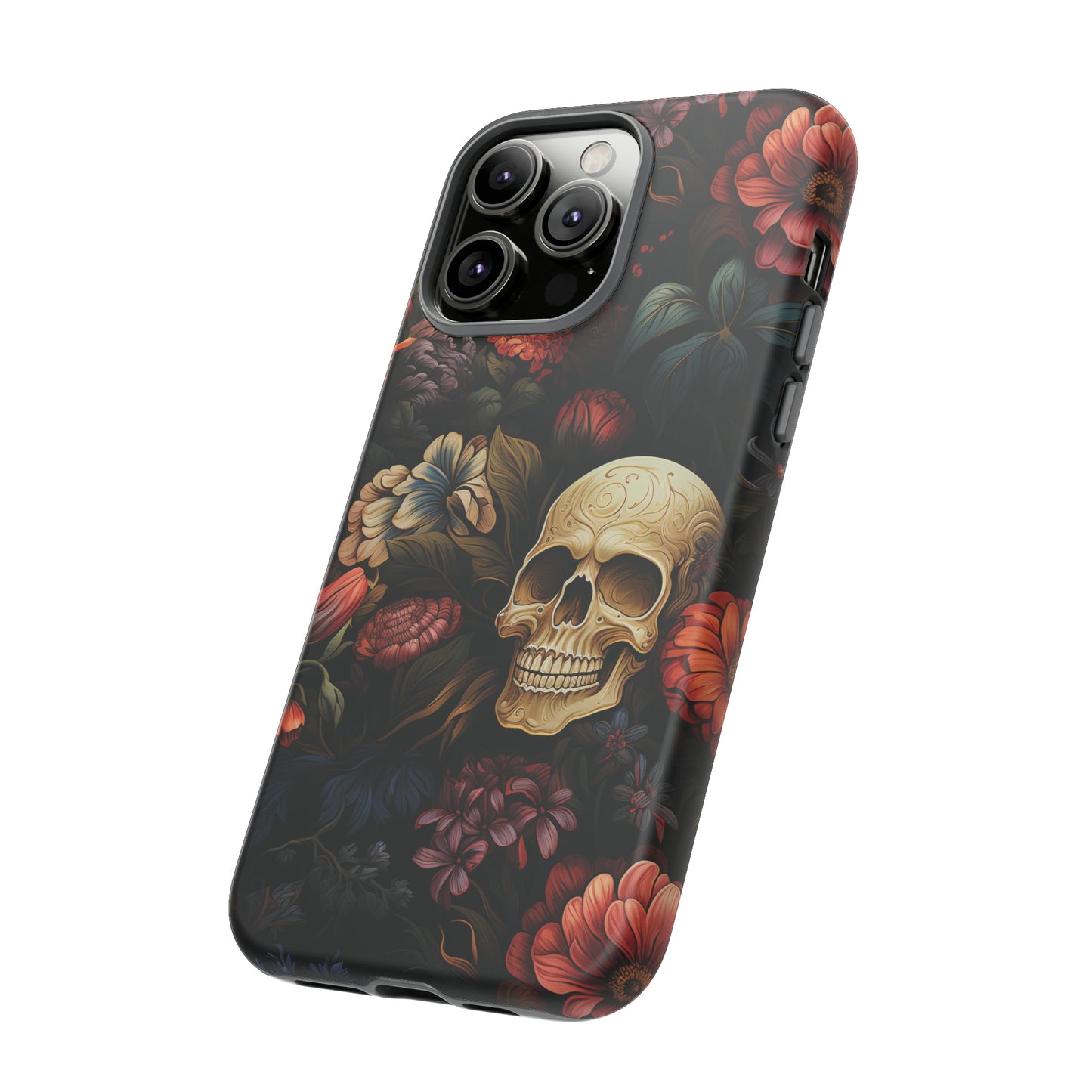 Skull & Flowers Phone Case iPhone 12-15 Pro Max, Google Pixel 5-7 Pro, Samsung S20-23