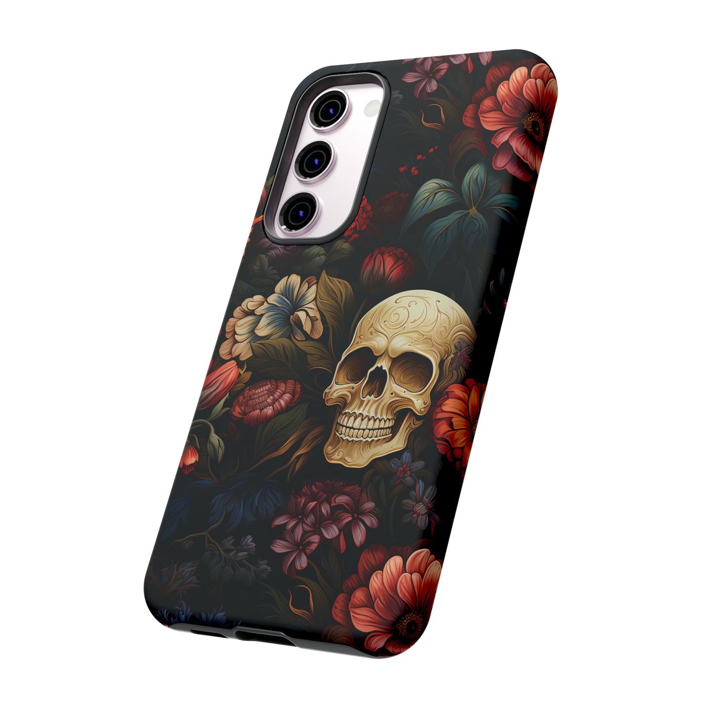 Skull & Flowers Phone Case iPhone 12-15 Pro Max, Google Pixel 5-7 Pro, Samsung S20-23