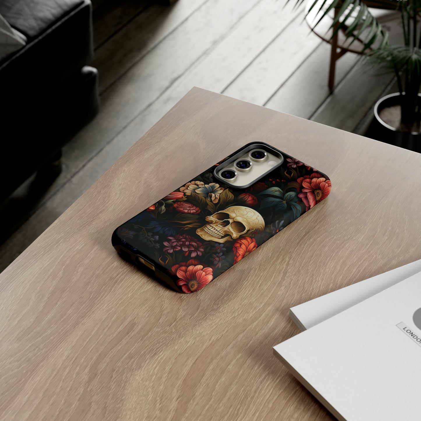 Skull & Flowers Phone Case iPhone 12-15 Pro Max, Google Pixel 5-7 Pro, Samsung S20-23