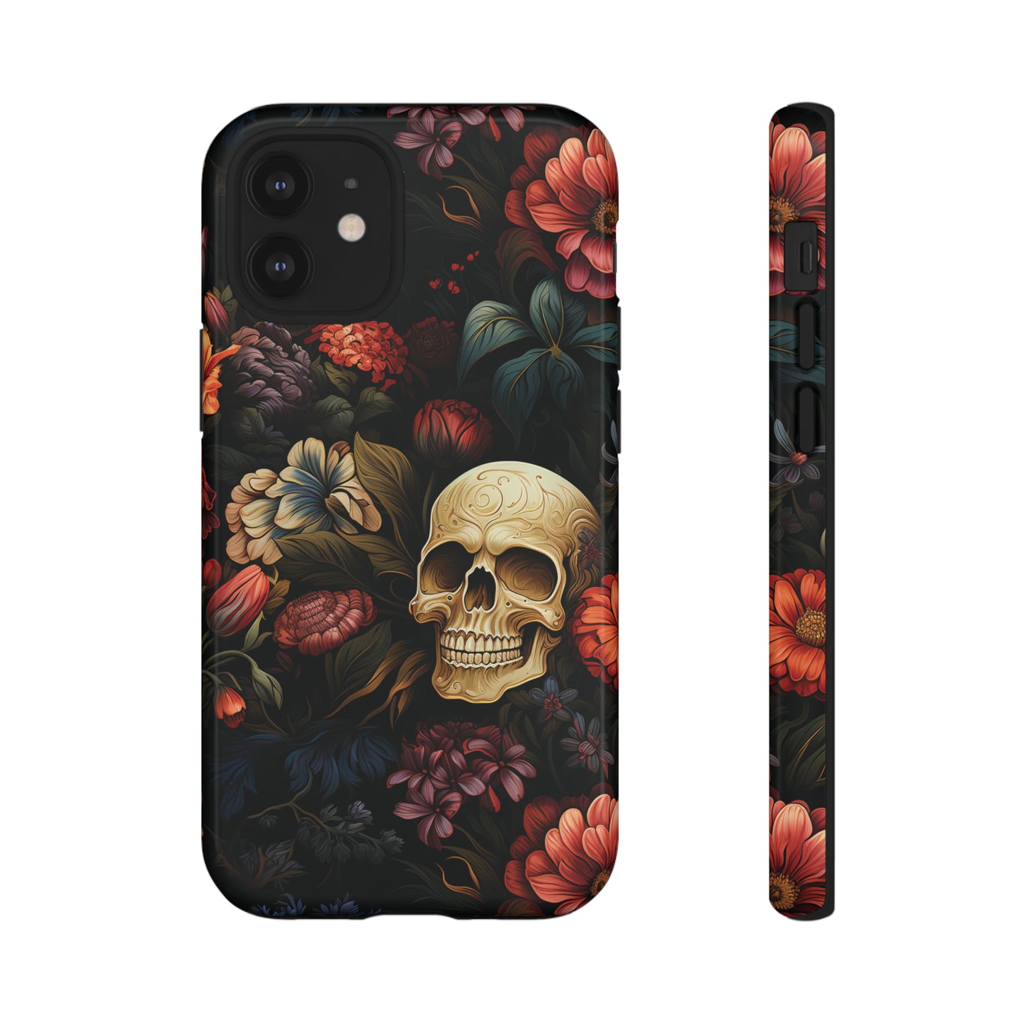 Skull & Flowers Phone Case iPhone 12-15 Pro Max, Google Pixel 5-7 Pro, Samsung S20-23