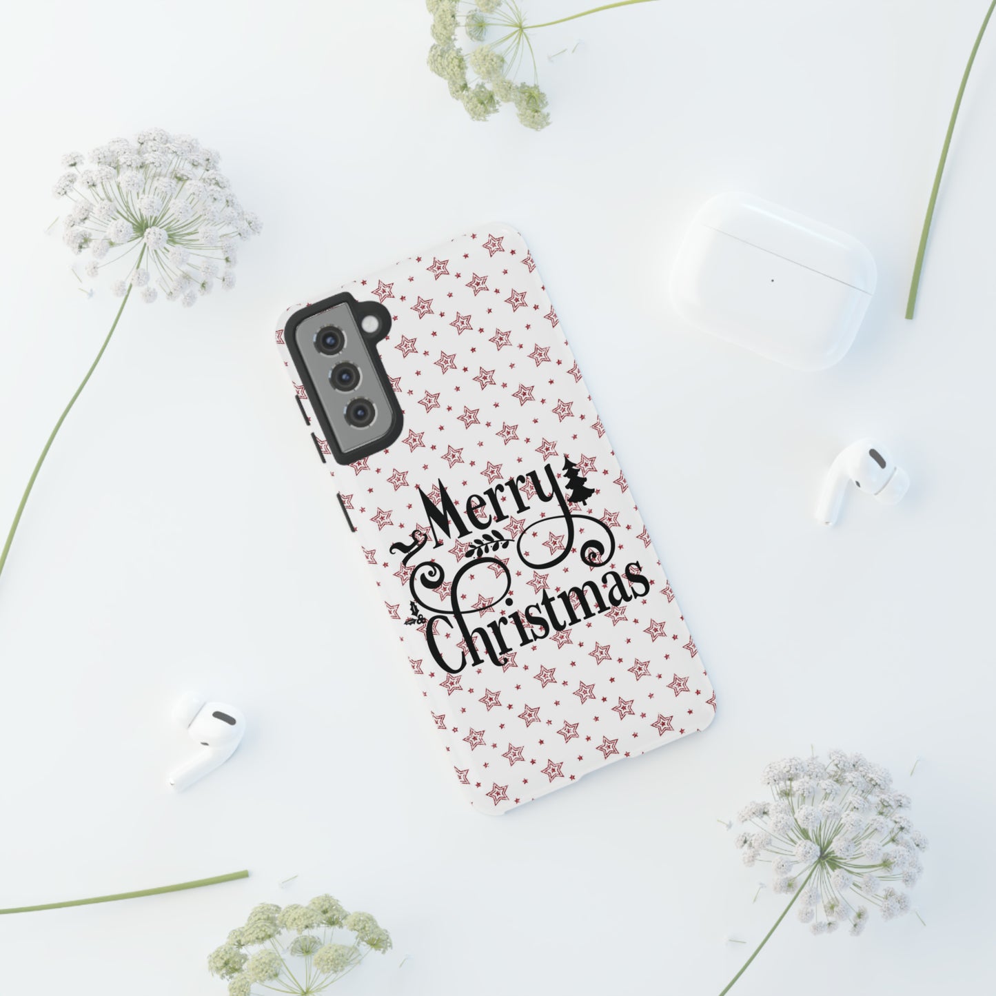 Merry Christmas Red & White Phone Case iPhone 12-15 Pro Max, Google Pixel 5-7 Pro, Samsung S20-23