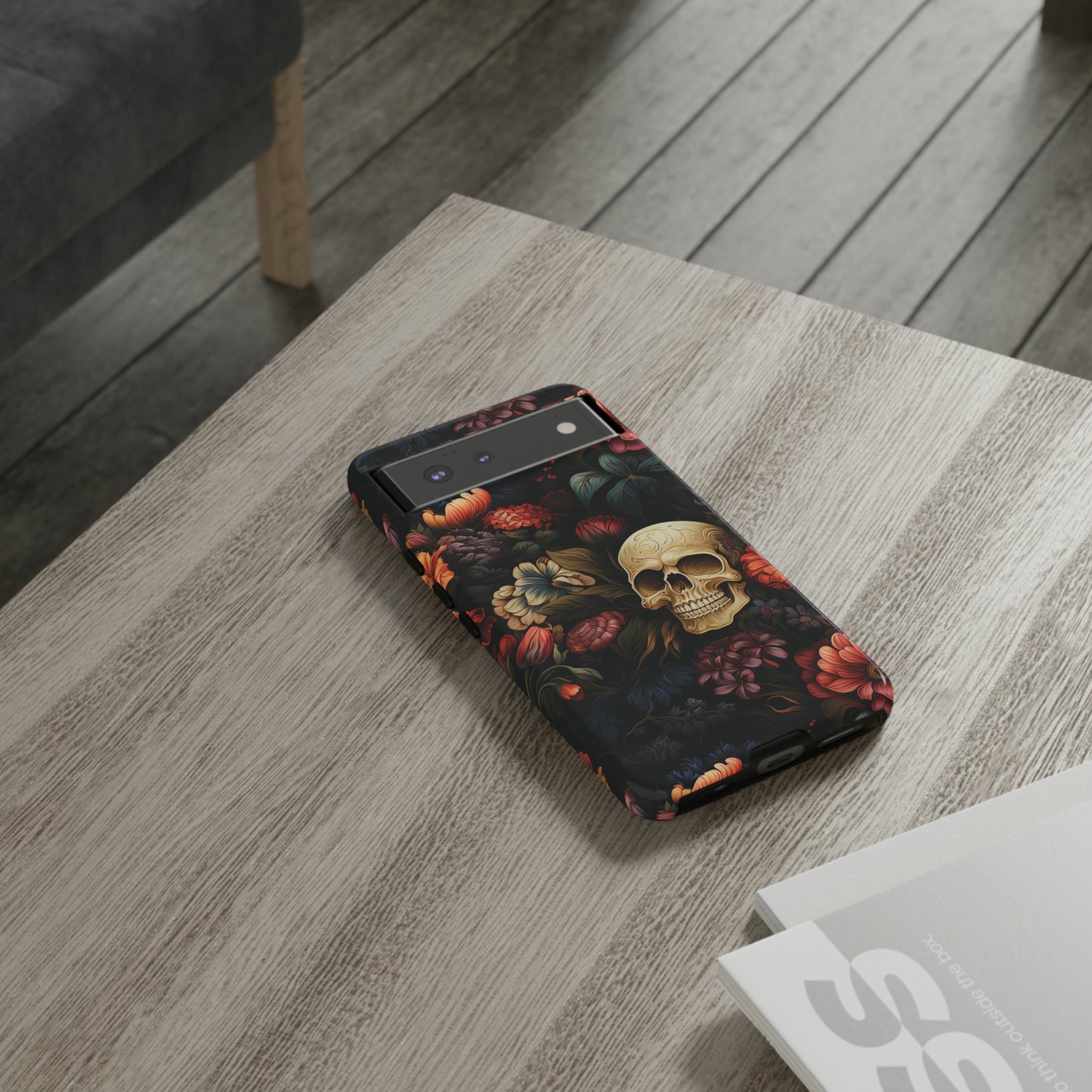 Skull & Flowers Phone Case iPhone 12-15 Pro Max, Google Pixel 5-7 Pro, Samsung S20-23