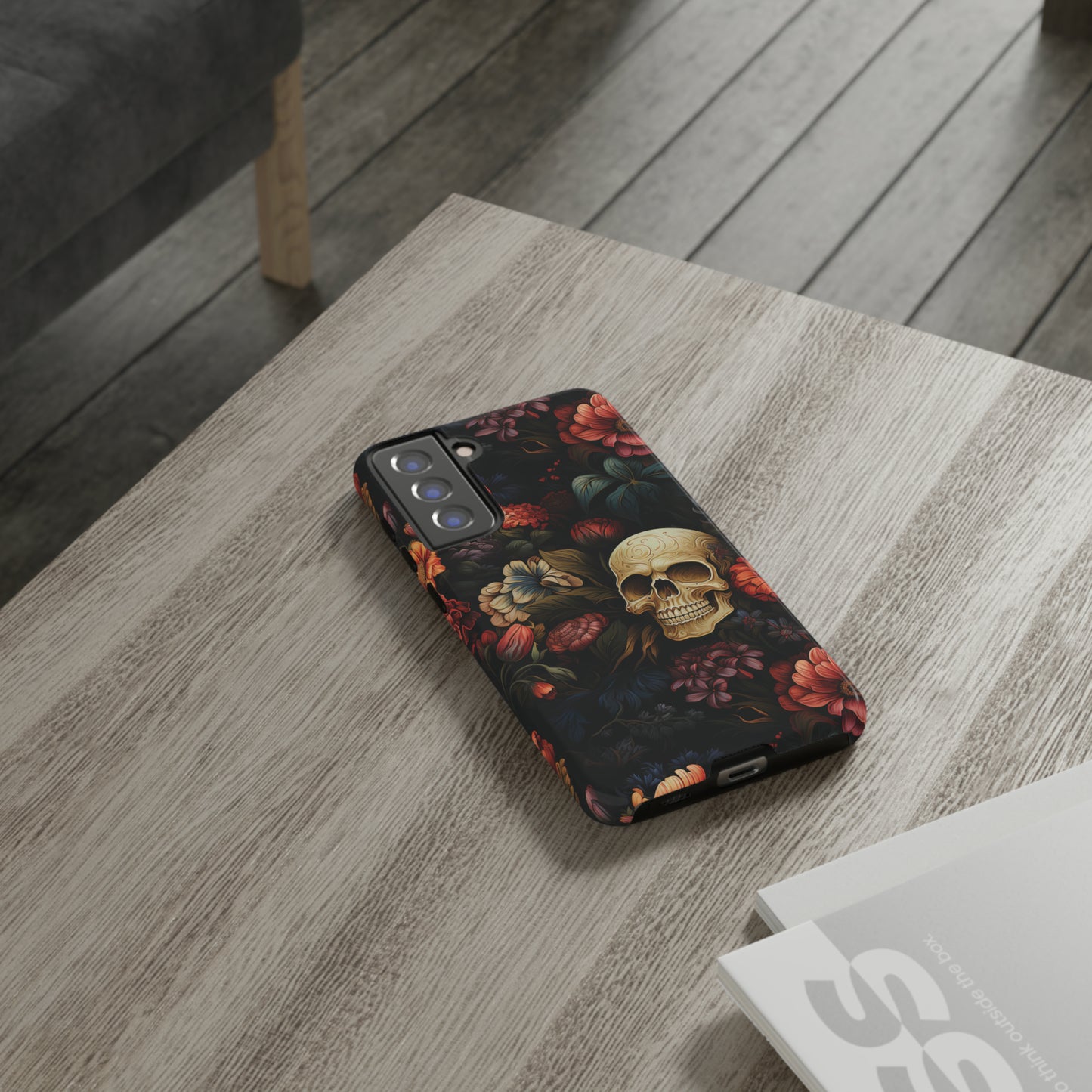 Skull & Flowers Phone Case iPhone 12-15 Pro Max, Google Pixel 5-7 Pro, Samsung S20-23