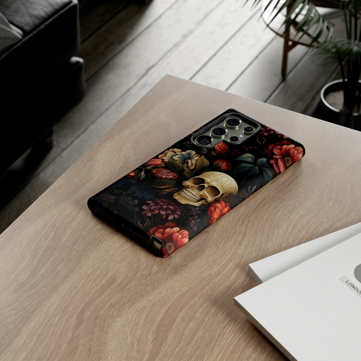 Skull & Flowers Phone Case iPhone 12-15 Pro Max, Google Pixel 5-7 Pro, Samsung S20-23