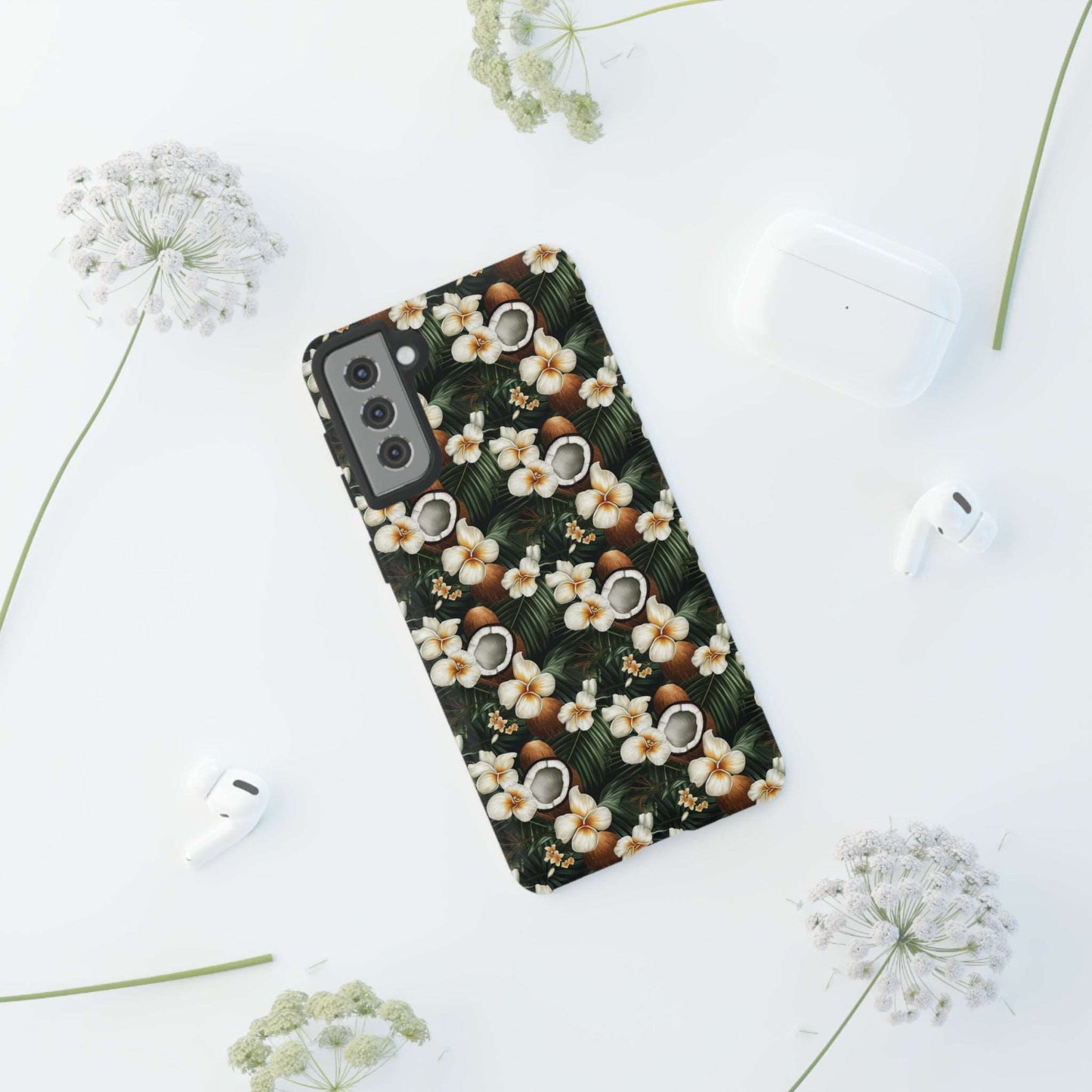 Coconut & Flower Phone Case iPhone 12-15 Pro Max, Google Pixel 5-7 Pro, Samsung S20-23