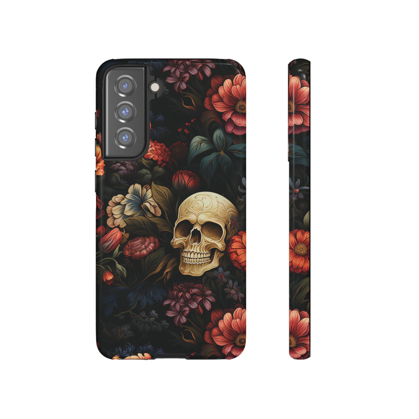 Skull & Flowers Phone Case iPhone 12-15 Pro Max, Google Pixel 5-7 Pro, Samsung S20-23