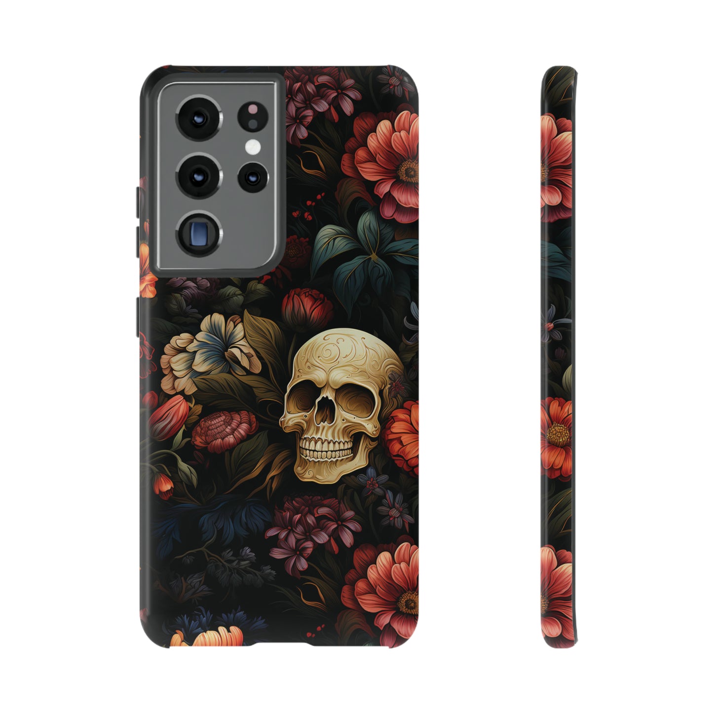 Skull & Flowers Phone Case iPhone 12-15 Pro Max, Google Pixel 5-7 Pro, Samsung S20-23