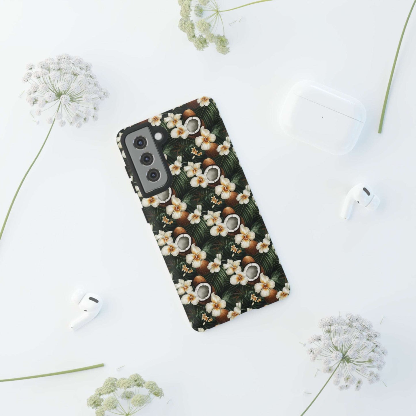 Coconut & Flower Phone Case iPhone 12-15 Pro Max, Google Pixel 5-7 Pro, Samsung S20-23