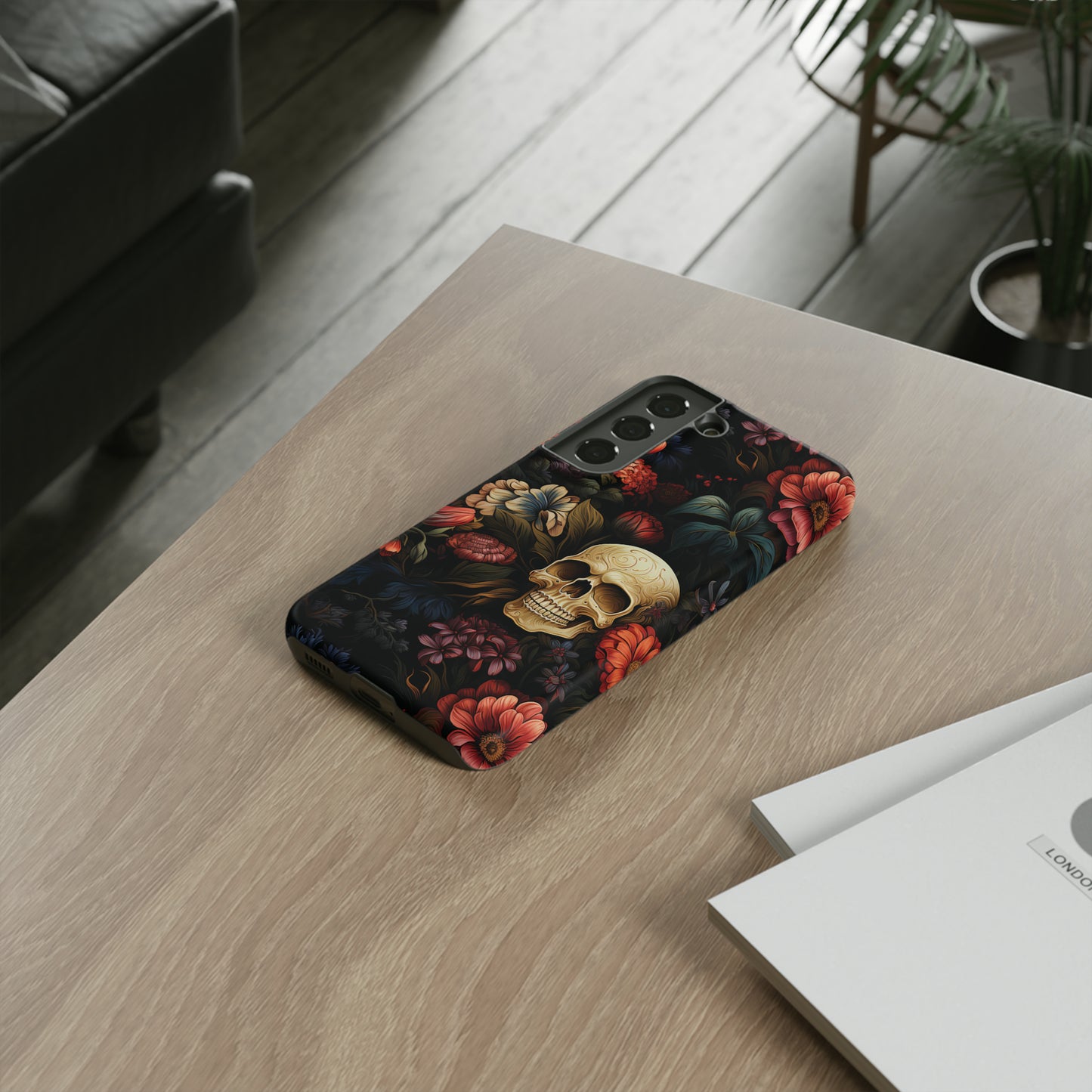 Skull & Flowers Phone Case iPhone 12-15 Pro Max, Google Pixel 5-7 Pro, Samsung S20-23