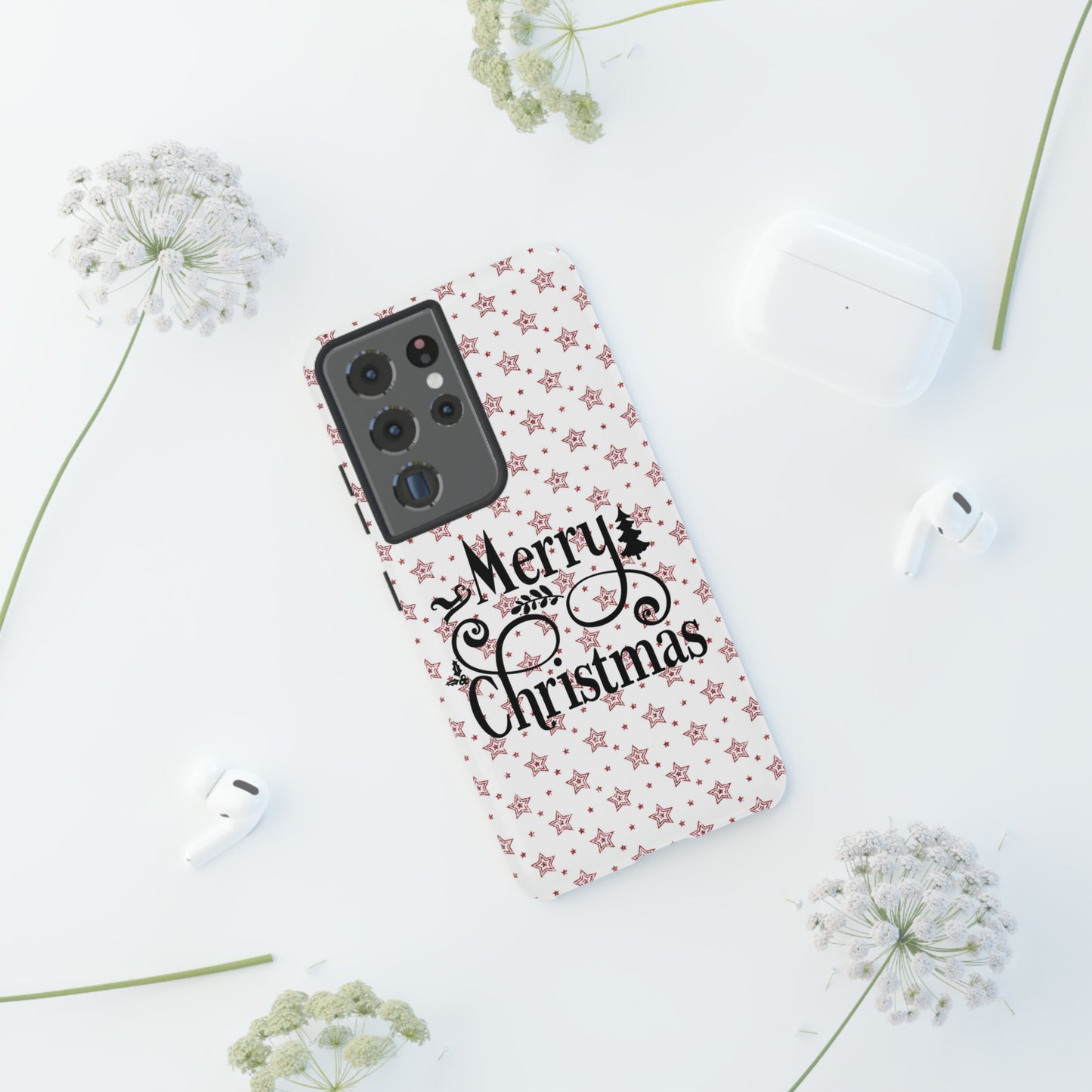 Merry Christmas Red & White Phone Case iPhone 12-15 Pro Max, Google Pixel 5-7 Pro, Samsung S20-23