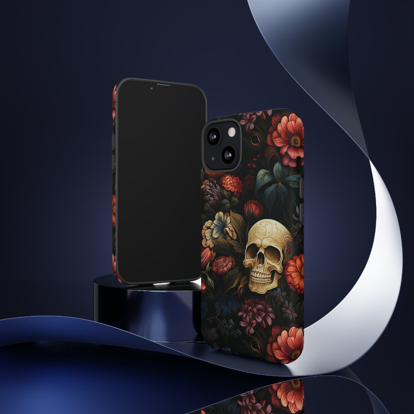 Skull & Flowers Phone Case iPhone 12-15 Pro Max, Google Pixel 5-7 Pro, Samsung S20-23