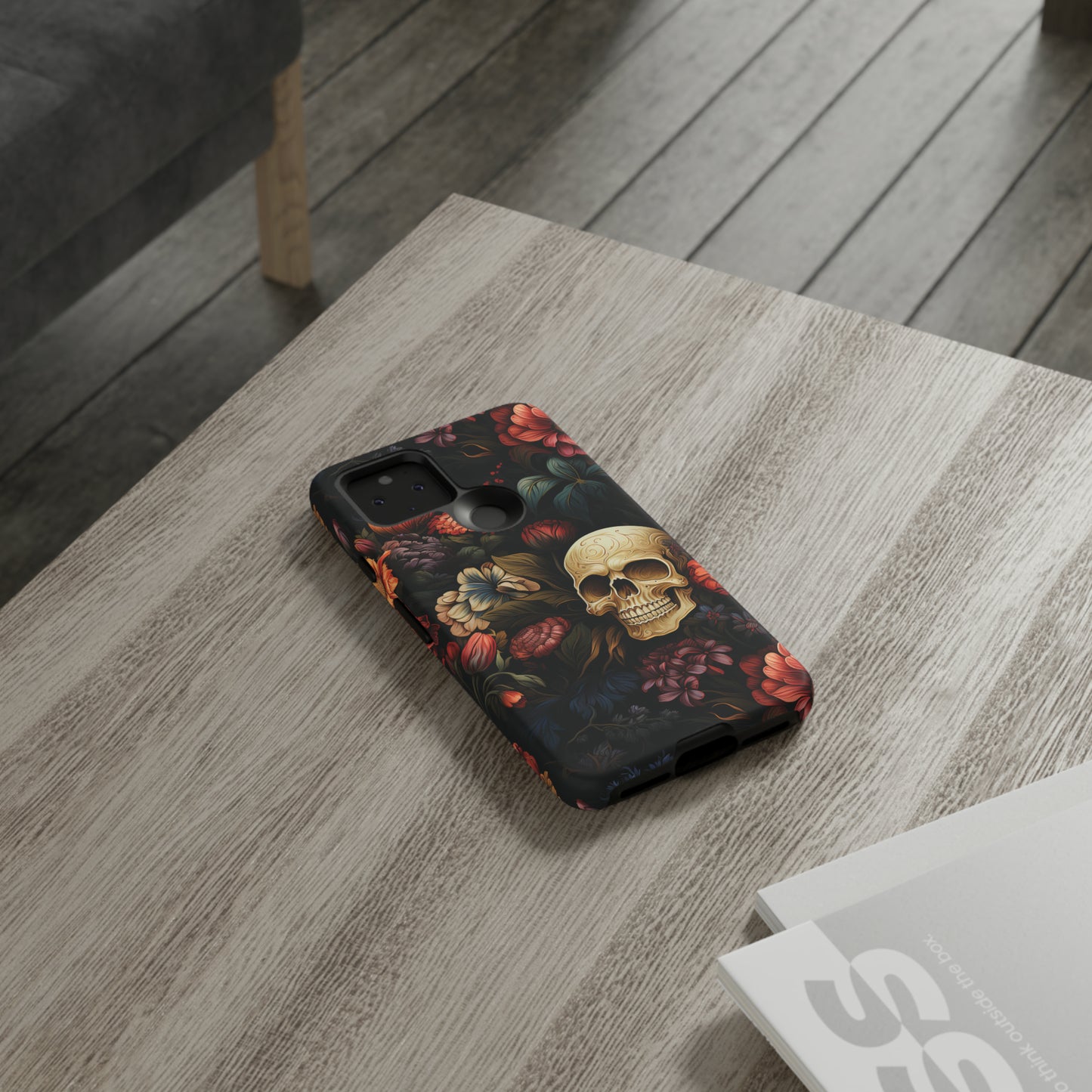 Skull & Flowers Phone Case iPhone 12-15 Pro Max, Google Pixel 5-7 Pro, Samsung S20-23