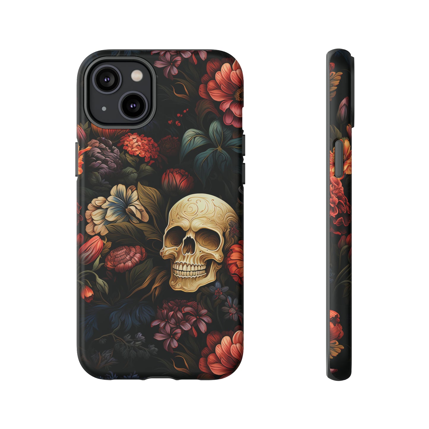 Skull & Flowers Phone Case iPhone 12-15 Pro Max, Google Pixel 5-7 Pro, Samsung S20-23