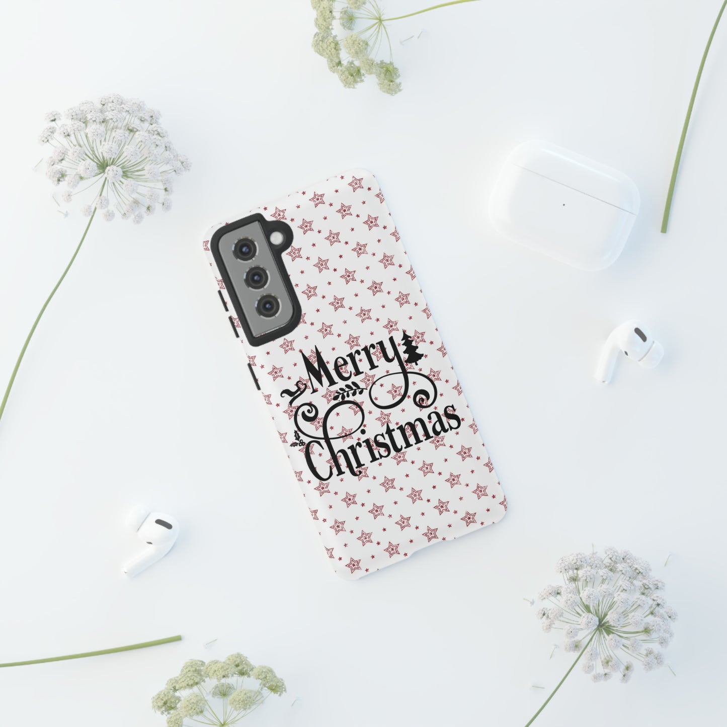 Merry Christmas Red & White Phone Case iPhone 12-15 Pro Max, Google Pixel 5-7 Pro, Samsung S20-23