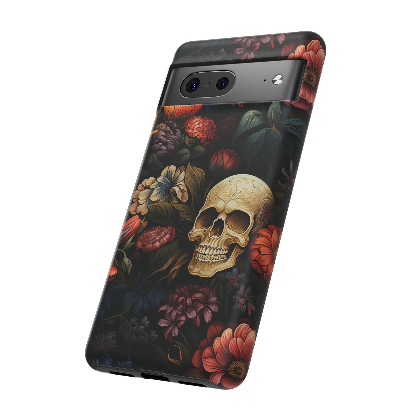 Skull & Flowers Phone Case iPhone 12-15 Pro Max, Google Pixel 5-7 Pro, Samsung S20-23