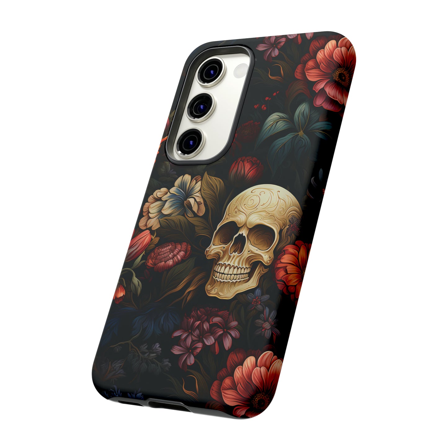 Skull & Flowers Phone Case iPhone 12-15 Pro Max, Google Pixel 5-7 Pro, Samsung S20-23