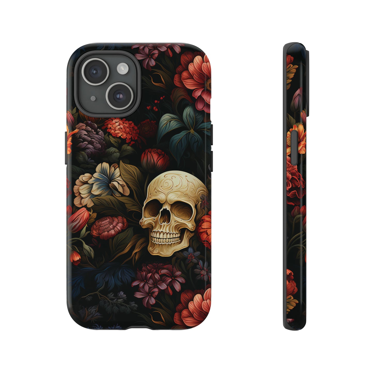 Skull & Flowers Phone Case iPhone 12-15 Pro Max, Google Pixel 5-7 Pro, Samsung S20-23