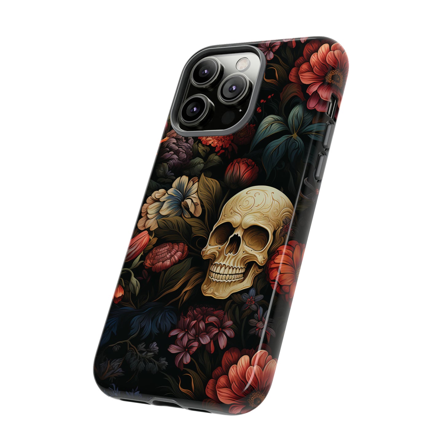 Skull & Flowers Phone Case iPhone 12-15 Pro Max, Google Pixel 5-7 Pro, Samsung S20-23