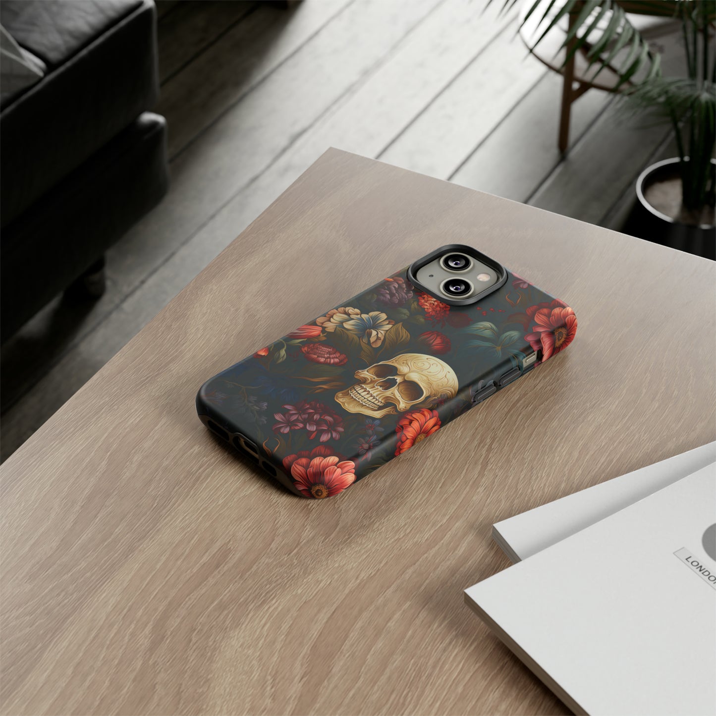 Skull & Flowers Phone Case iPhone 12-15 Pro Max, Google Pixel 5-7 Pro, Samsung S20-23