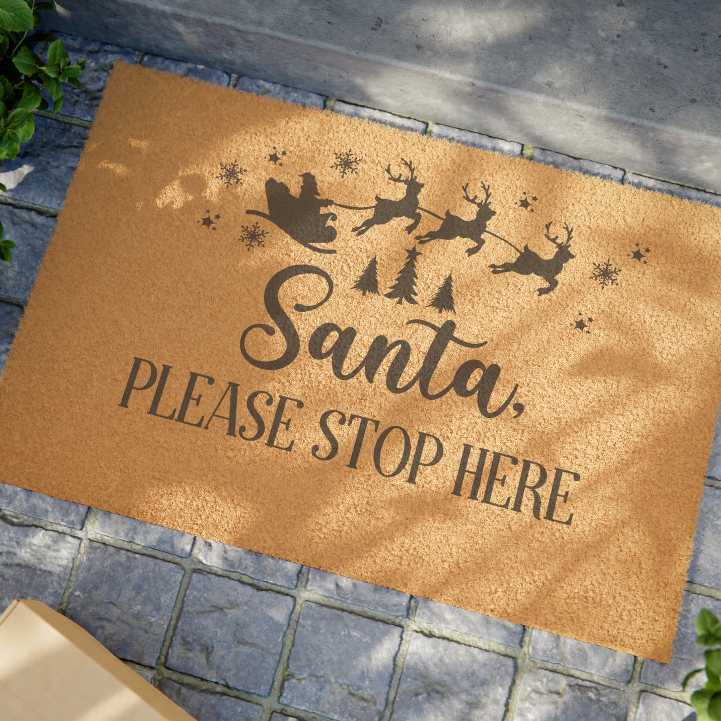 Santa Please Stop Here Doormat Santa Reindeer Christmas Mat Rudolph Sleigh