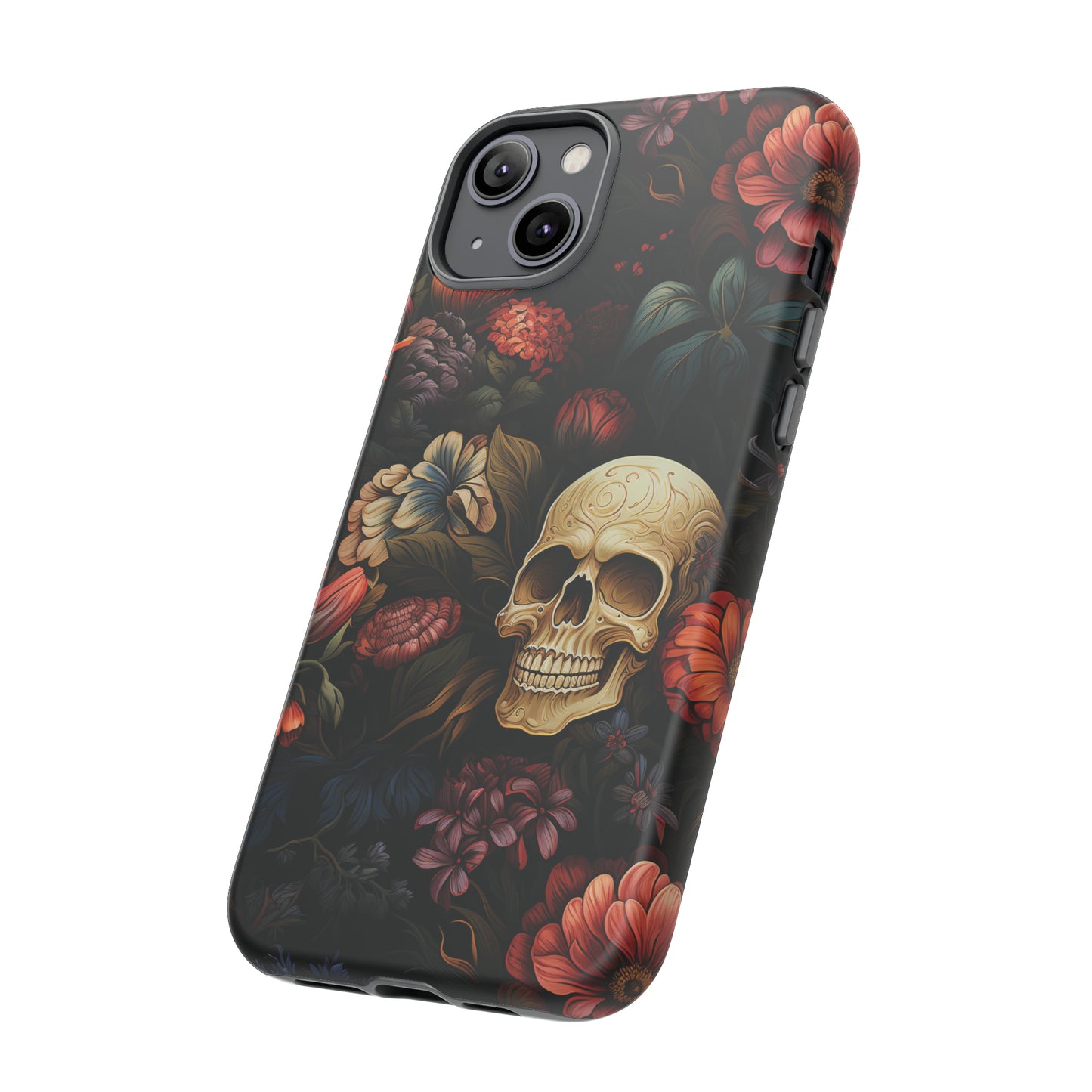 Skull & Flowers Phone Case iPhone 12-15 Pro Max, Google Pixel 5-7 Pro, Samsung S20-23