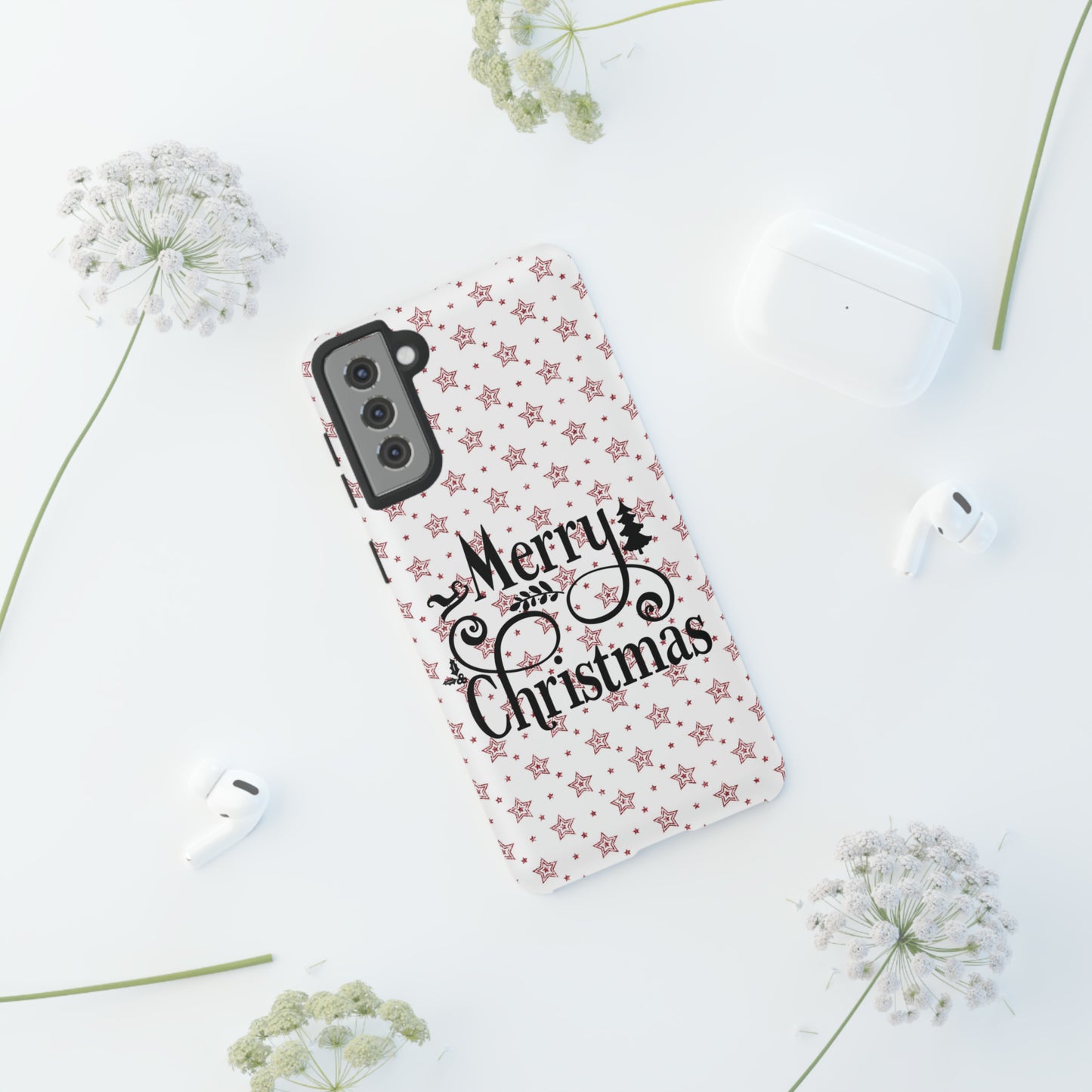 Merry Christmas Red & White Phone Case iPhone 12-15 Pro Max, Google Pixel 5-7 Pro, Samsung S20-23