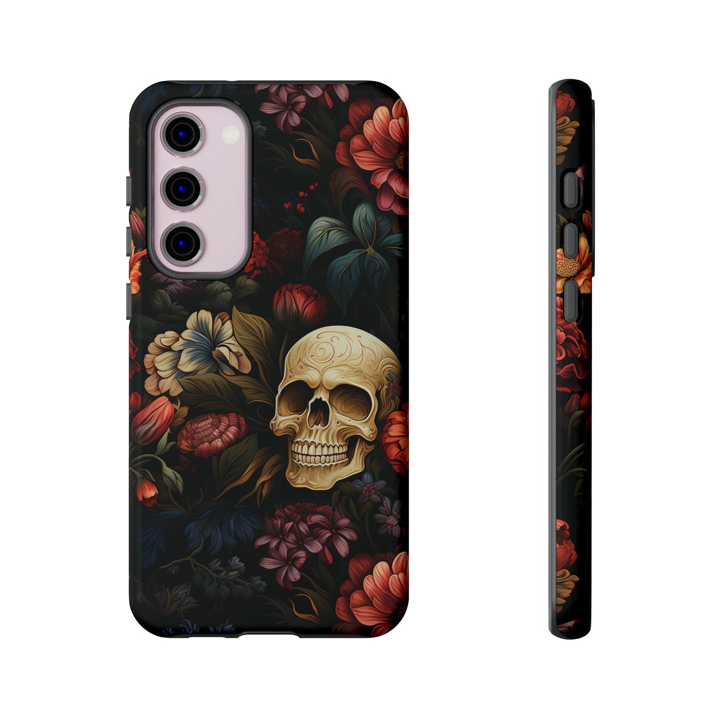 Skull & Flowers Phone Case iPhone 12-15 Pro Max, Google Pixel 5-7 Pro, Samsung S20-23