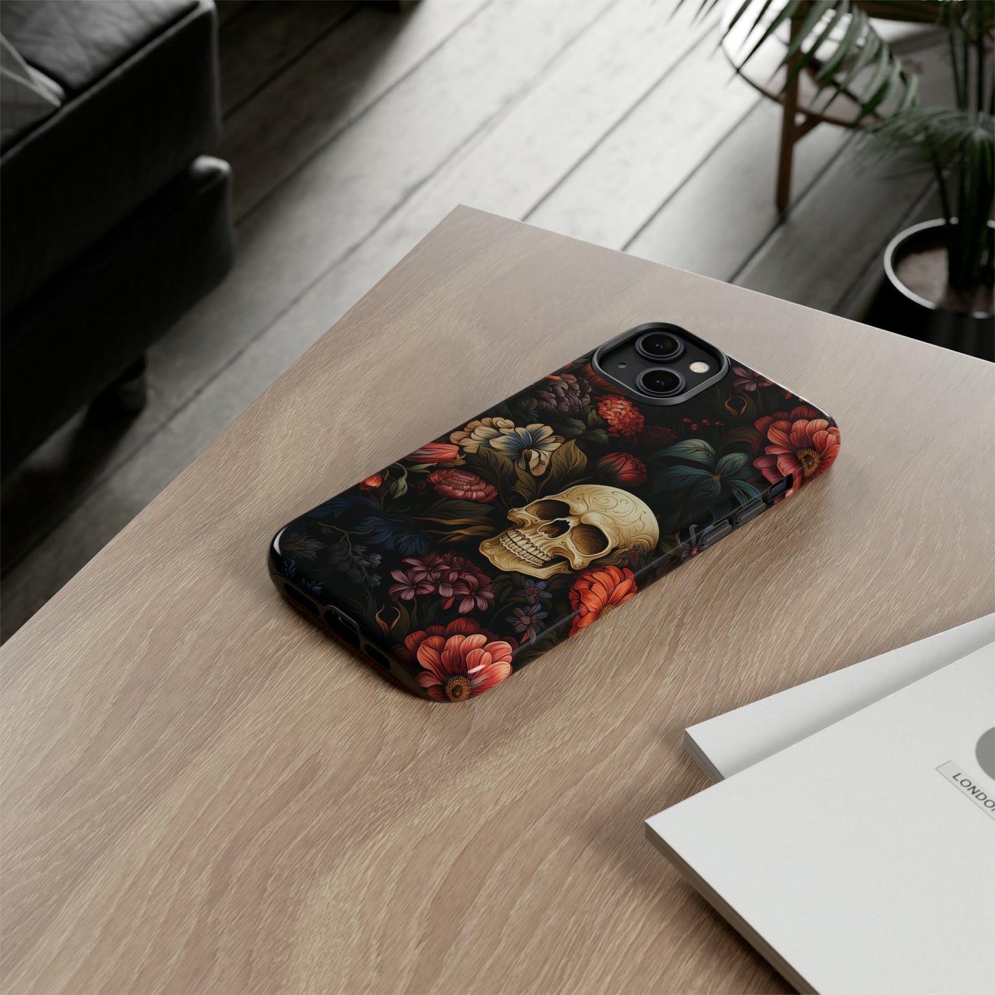 Skull & Flowers Phone Case iPhone 12-15 Pro Max, Google Pixel 5-7 Pro, Samsung S20-23