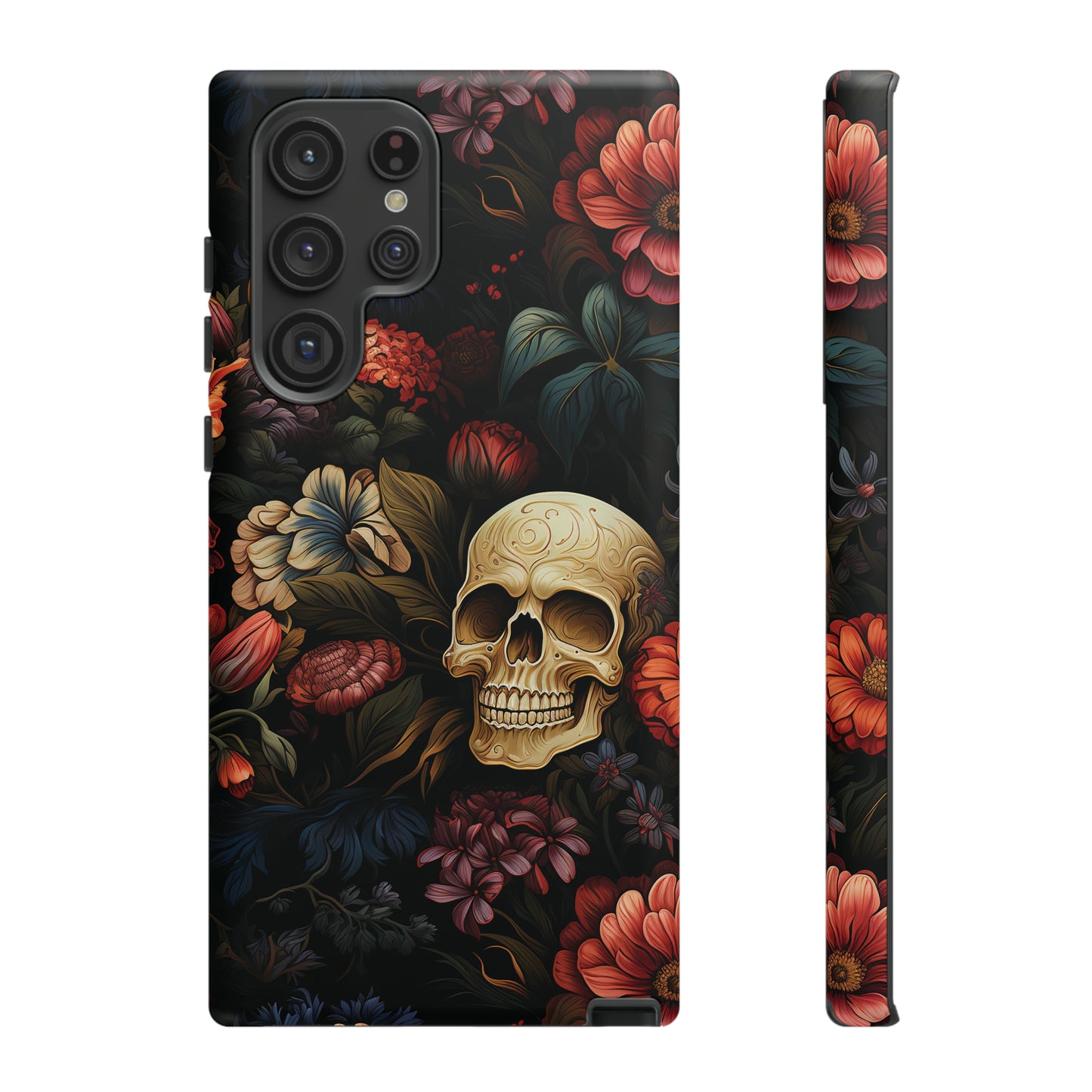 Skull & Flowers Phone Case iPhone 12-15 Pro Max, Google Pixel 5-7 Pro, Samsung S20-23