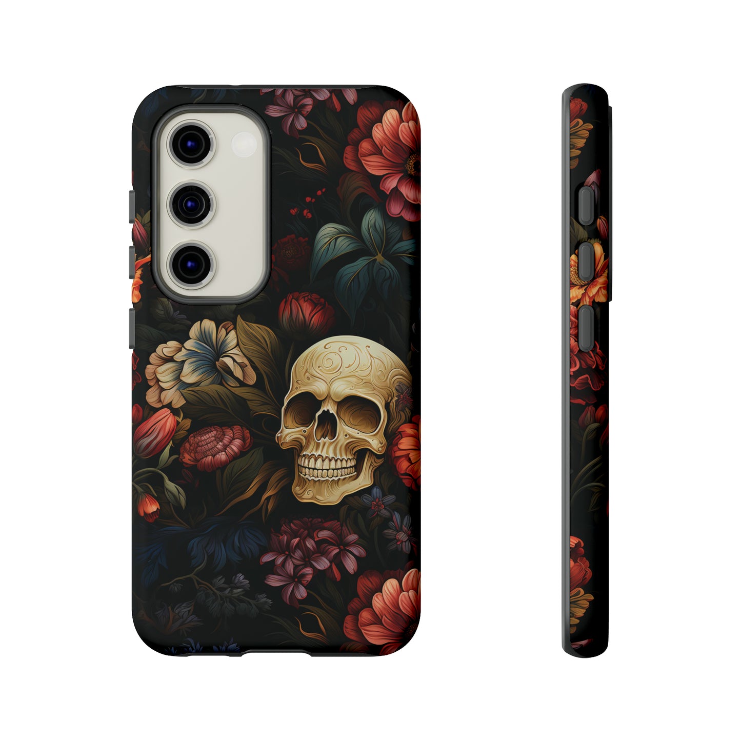 Skull & Flowers Phone Case iPhone 12-15 Pro Max, Google Pixel 5-7 Pro, Samsung S20-23